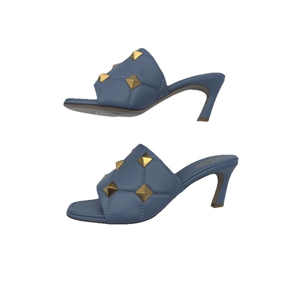 Valentino Garavani Blue Stone Roman Stud Quilted Slide Sandals Size 38.5 US 8.5 - Picture 7 of 12